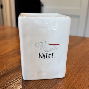 Rae Dunn White Ceramic Pencil Holder with Red Pencil Accent